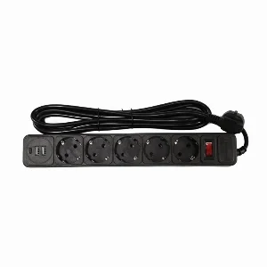 Мережевий фільтр із заземленням 5*3 метра, 2USB A + 1USB C, чорний