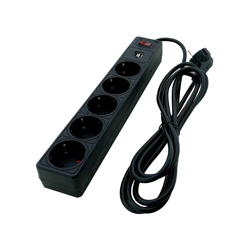Мережевий фільтр із заземленням 5 гнізд + 2USB, 3 м, чорний, захисні шторки ElectroHouse EH-NFBU-5.3 — фото 3
