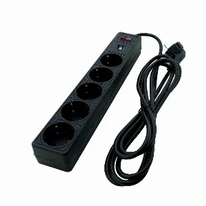 Мережевий фільтр із заземленням 5 гнізд + 2USB, 3 м, чорний, захисні шторки
