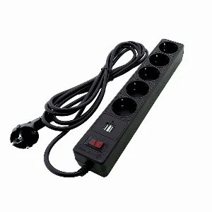 Мережевий фільтр із заземленням 5 гнізд + 2USB, 3 м, чорний, захисні шторки ElectroHouse EH-NFBU-5.3 — фото 2