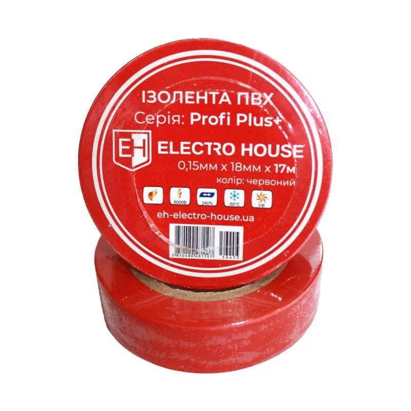 Червона ізоляційна стрічка 17 м ElectroHouse EH-AHT-1817 — фото 2