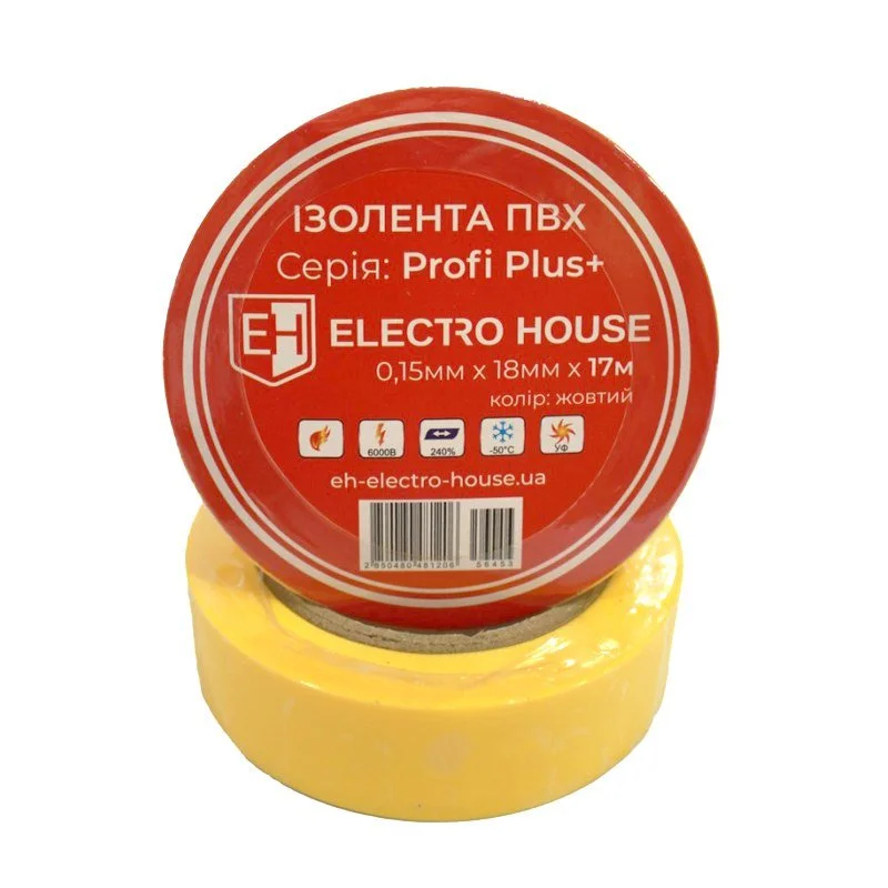Жовта ізоляційна стрічка 17 м ElectroHouse EH-AHT-1814 — фото 2