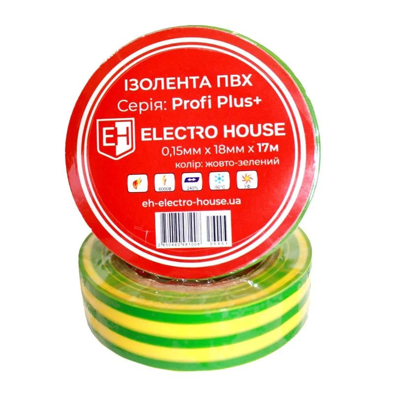 Жовто-зелена ізоляційна стрічка 17 м ElectroHouse EH-AHT-1816 — фото 2