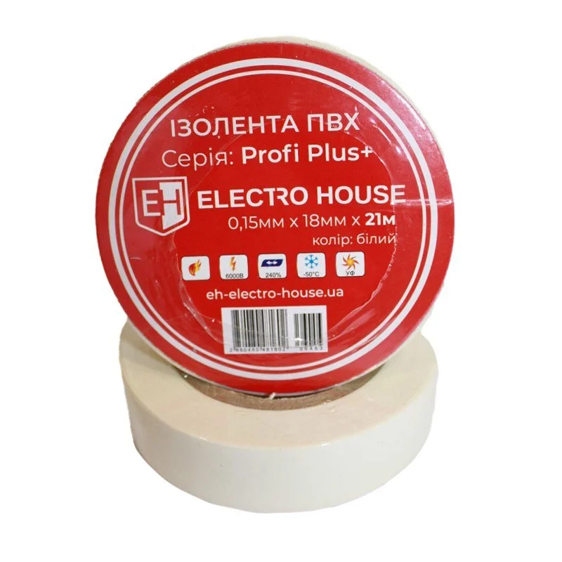 Біла ізоляційна стрічка 21 м ElectroHouse EH-AHT-1821 — фото 2