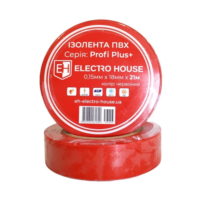 Червона ізоляційна стрічка 21 м ElectroHouse EH-AHT-1825 — фото 2