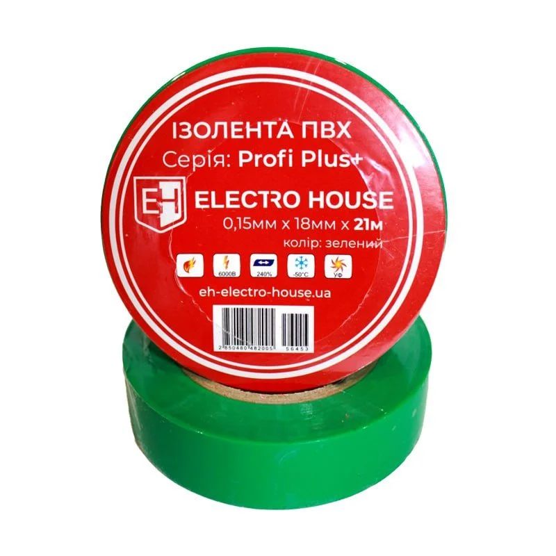Зелена ізоляційна стрічка 21 м ElectroHouse EH-AHT-1823 — фото 2