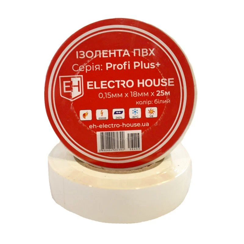 Біла ізоляційна стрічка 25 м ElectroHouse EH-AHT-1829 — фото 2