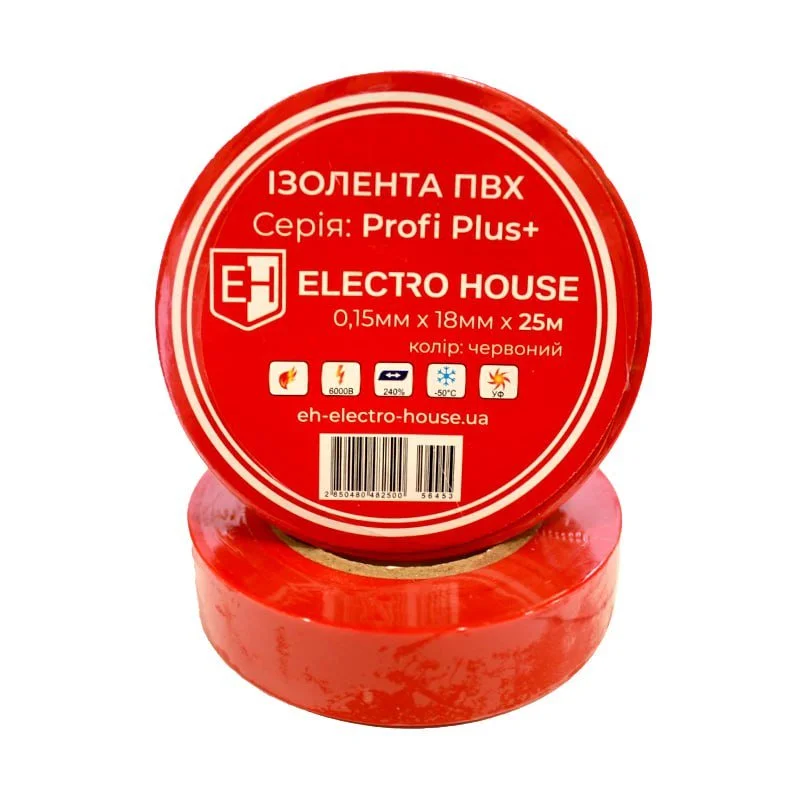 Червона ізоляційна стрічка 25 м ElectroHouse EH-AHT-1833 — фото 2