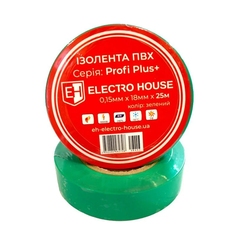 Зелена ізоляційна стрічка 25 м ElectroHouse EH-AHT-1832 — фото 2