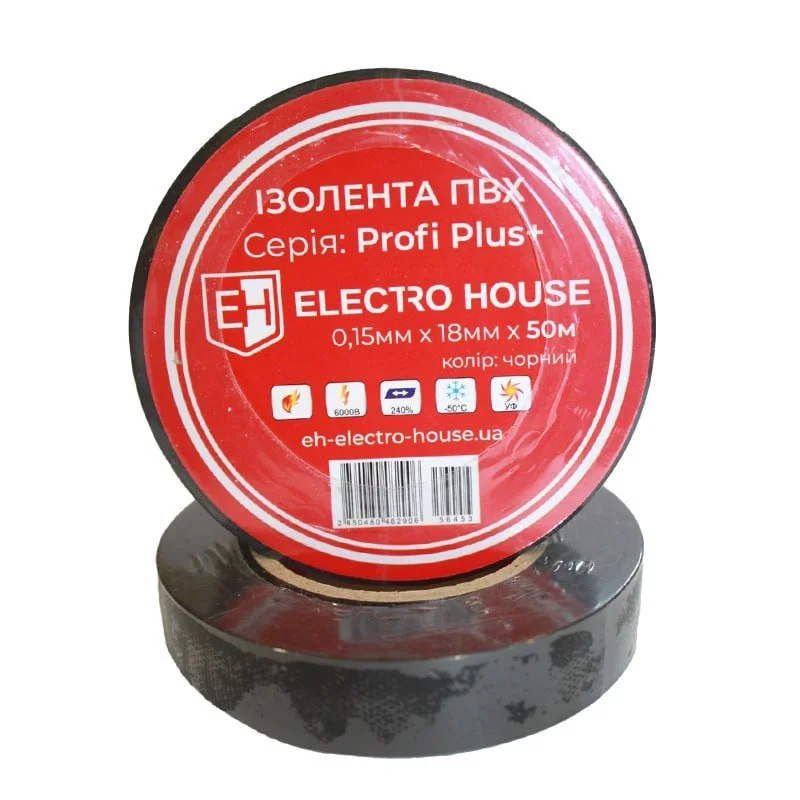 Чорна ізоляційна стрічка 50 м ElectroHouse EH-AHT-1836 — фото 2