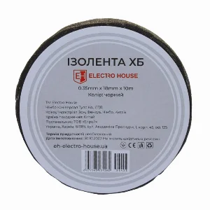 Ізоляційна стрічка бавовняна 10 м, чорний ElectroHouse EH-FBT-10 — фото 3