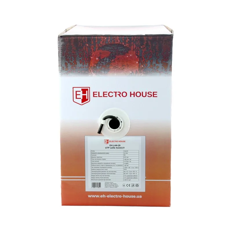 Мережевий кабель UTP cat5e 4х2х0,51 мм² Cu PE чорний, зовнішній монтаж ElectroHouse EH.LAN-29 — фото 2