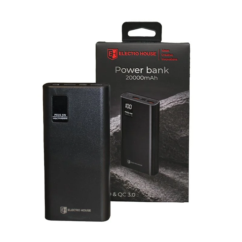 Портативний акумулятор 20000 mAh, чорний ElectroHouse EH-PB20-B — фото 2
