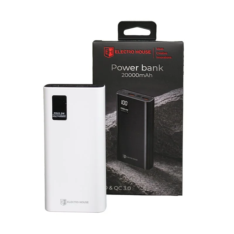 Портативний акумулятор 20000 mAh, білий ElectroHouse EH-PB20-W — фото 2