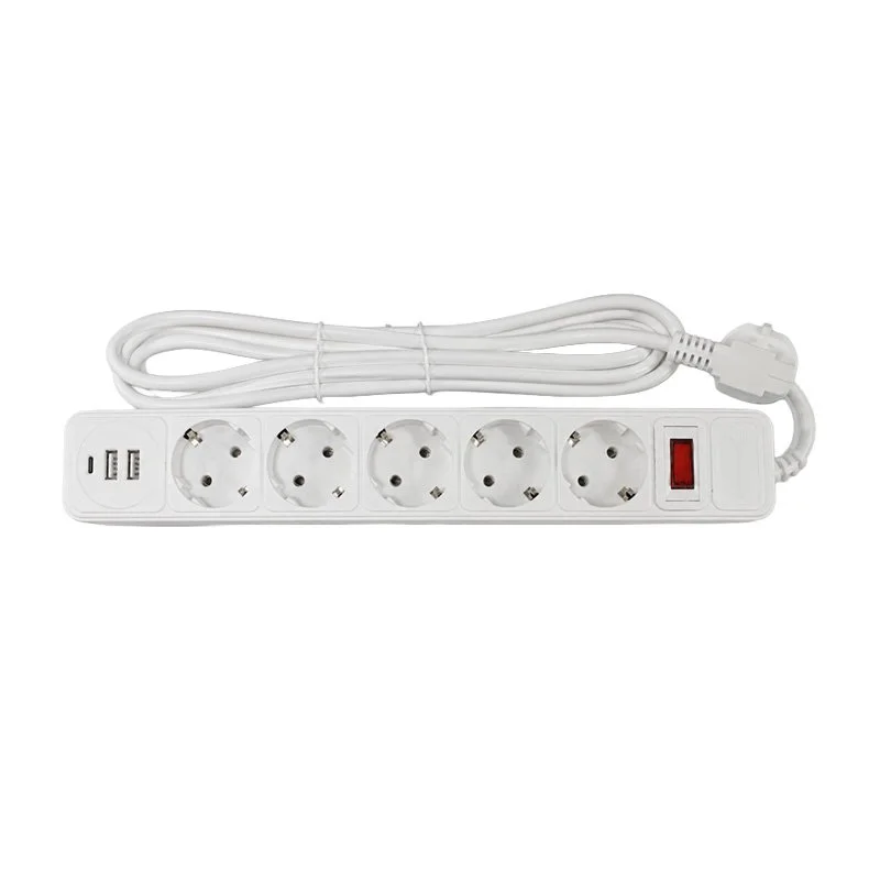 Сетевой фильтр с заземлением 5*3 метра, 2USB A + 1USB C, белый ElectroHouse EH-NFWUC-5.3 — фото 2