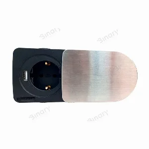 Мебельная розетка компактная 1х16А, 1хUSB 2.1А, серебристый металлик, черный