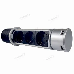 Мебельная розетка вертикальная 3х16А, 2хUSB 2.4А, серебристый металлик