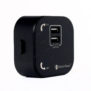 Розетка трекова подвійна USB Pandora Black (Чорний) 2,4 А ElectroHouse EH-PT-002B — фото 2